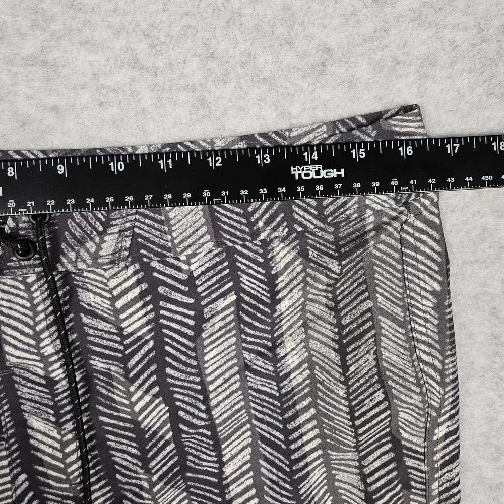 Outerknown Men 31 Black White Board Shorts Geometric Print Apex Trunks Surf Swim